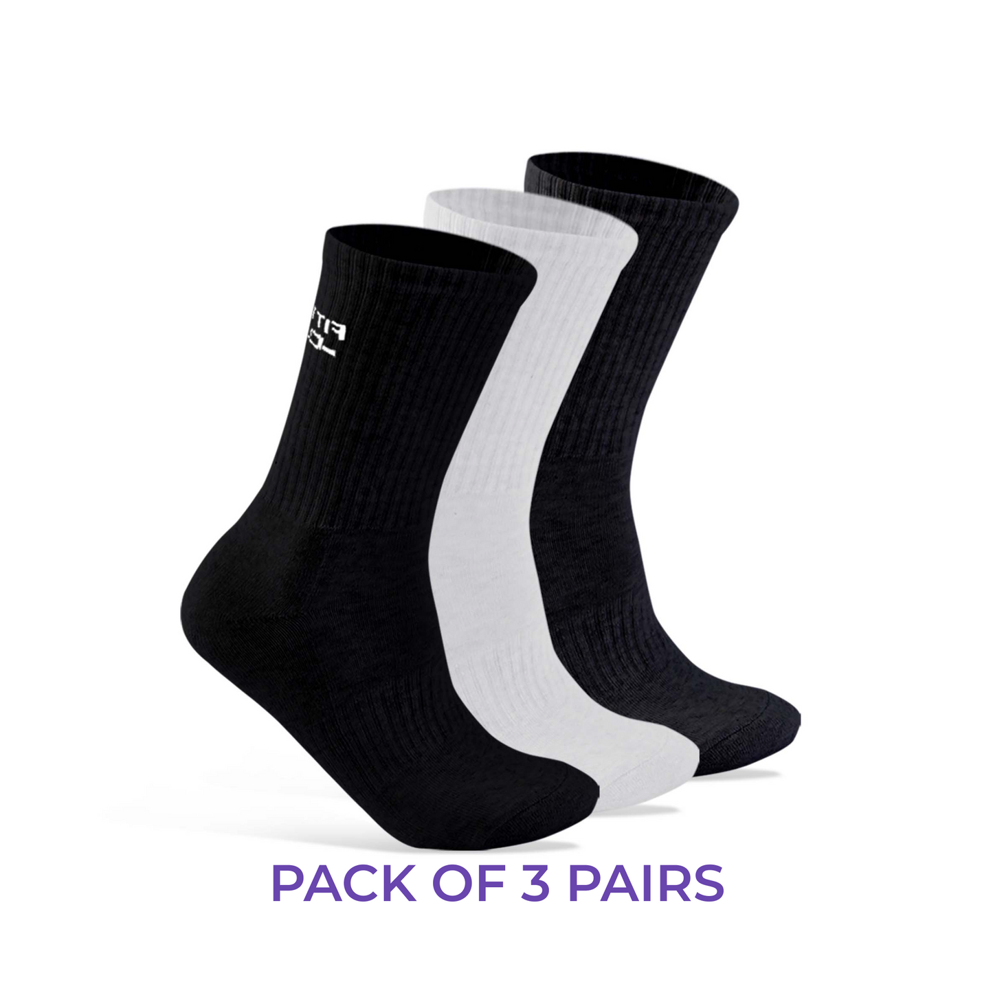 Performance Cushioned Crew Socks I 3 Pairs I Socks for sports and fitness I Fittest Club